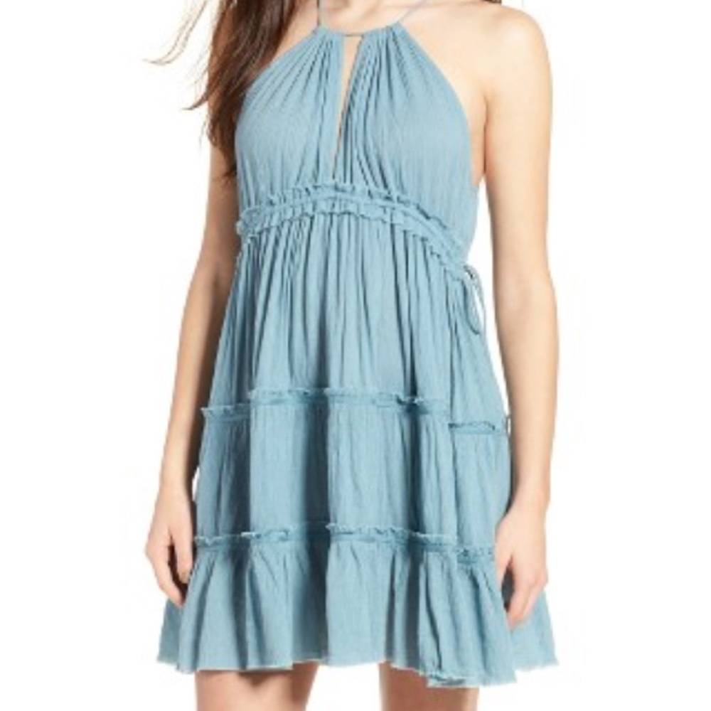Sun & Shadow Light Blue Halter Mini Dress